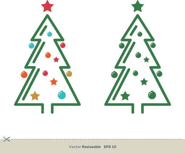 圣诞树线条艺术标志eps模板设计图片下载