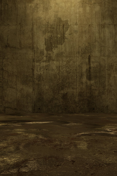 在混凝土墙前有水坑的垃圾地板的3d渲染图片下载