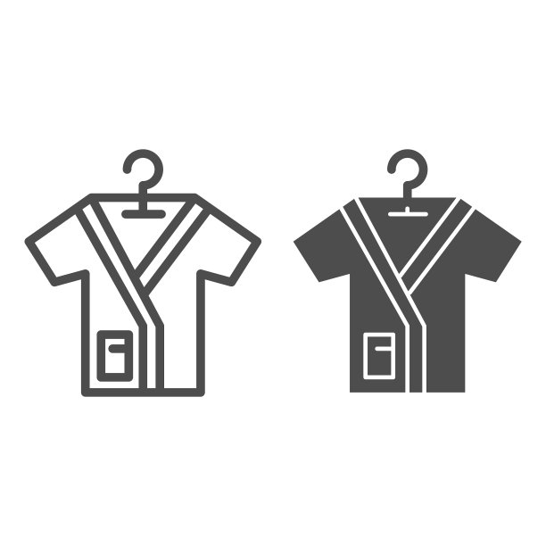 浴袍在把手线和固体图标水疗沙龙图片下载