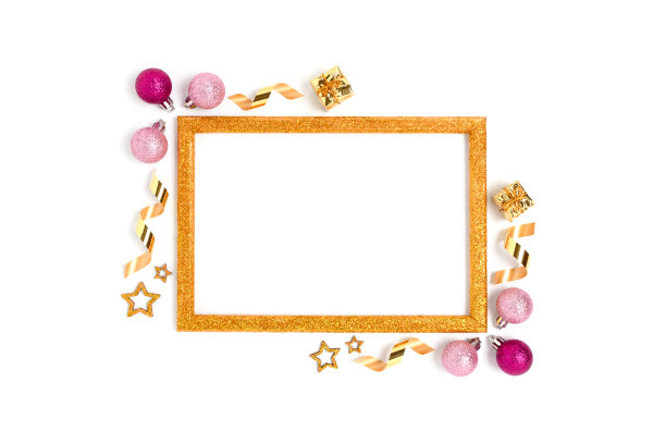 白色背景上的圣诞玩具和五彩纸屑做成的框架。图片下载