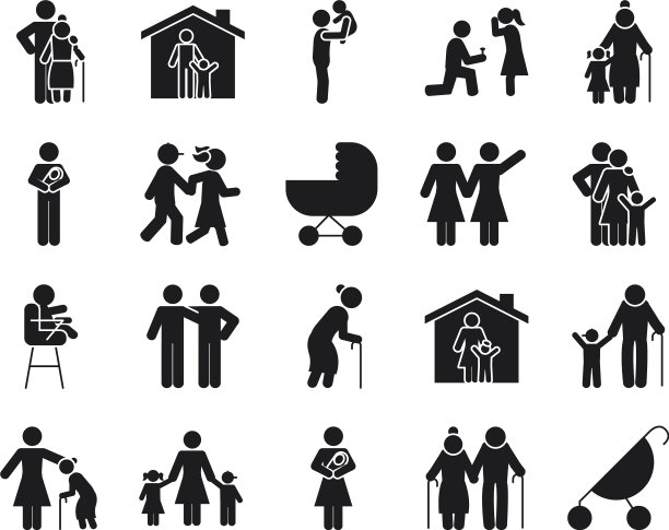 老人和象形人物的图标设置图片下载