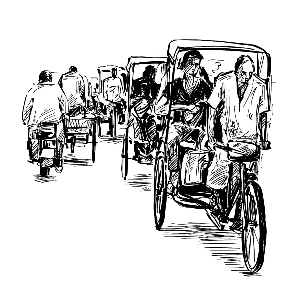 在印度的街道上画印度三轮车图片下载
