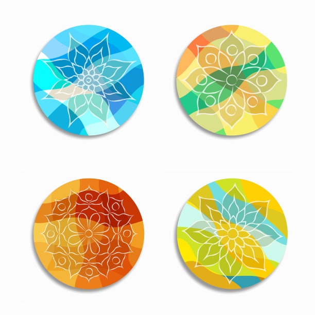 彩色曼荼罗花图标集孤立图片下载