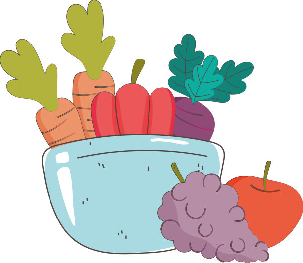 碗里有胡萝卜、胡椒、葡萄和新鲜苹果图片下载