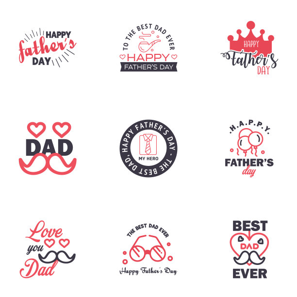 设置快乐父亲节元素9黑色和粉色图片下载