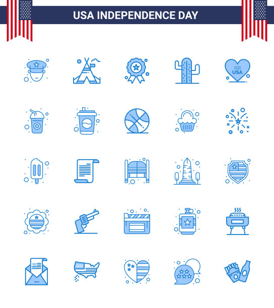 独立日快乐带上25个蓝调标志图片下载