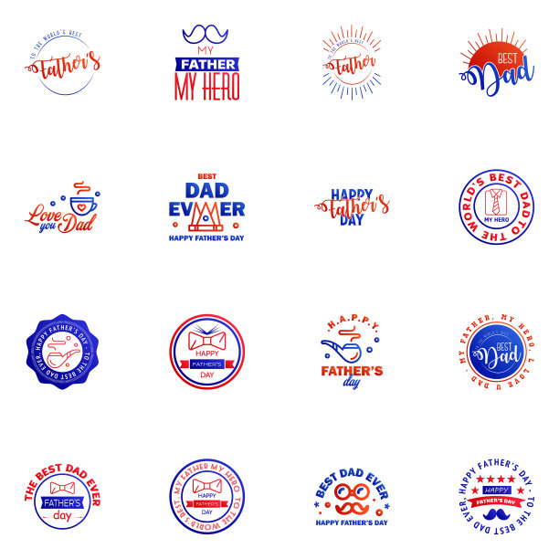 快乐父亲节卡片16蓝色和红色集图片下载