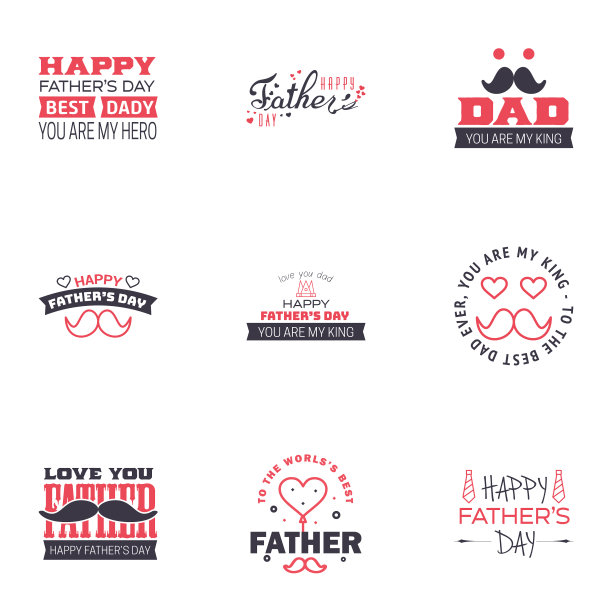 父亲节快乐卡片9黑色和粉红色套装图片下载