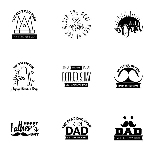 祝父亲节快乐手写字母9黑色图片下载