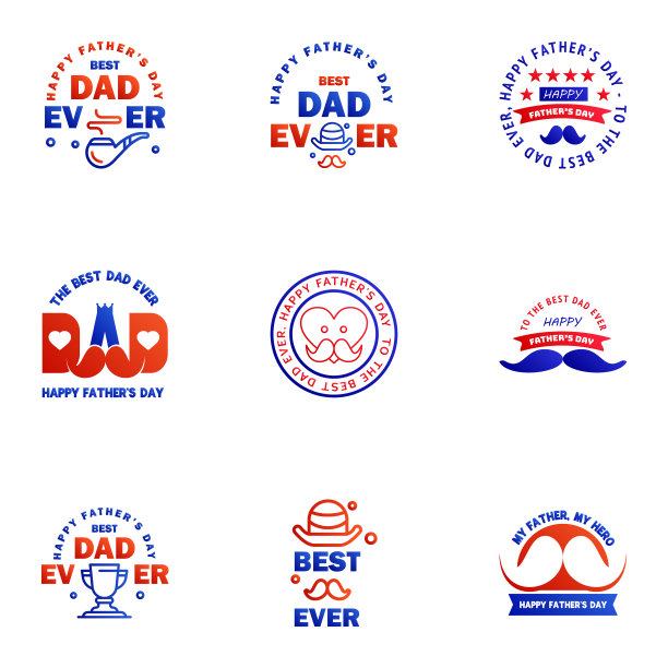 9蓝红复古复古父亲节快乐图片下载