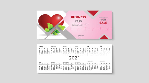 2021年名片和日历的矢量插图。现代设计，模板。商业广告。每股收益10。图片下载