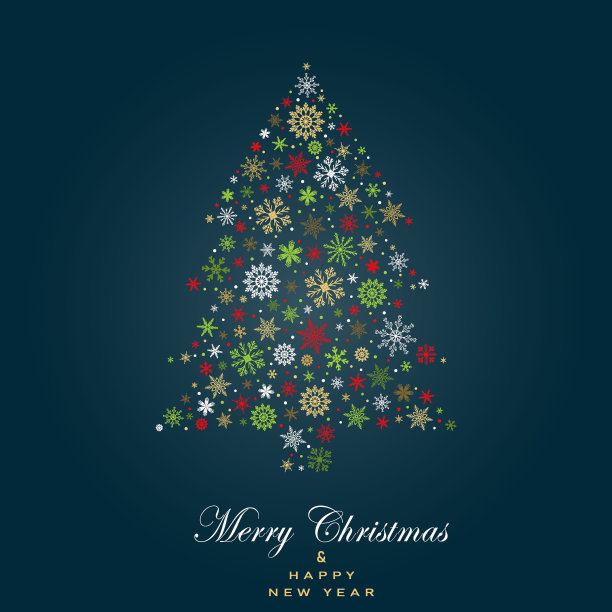 圣诞树由红色，绿色，白色和金色的雪花在深绿色的背景。矢量插图。霍利迪模式图片下载