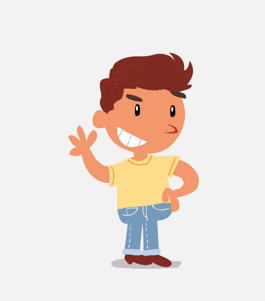 卡通人物的小男孩在牛仔裤上挥手微笑图片下载