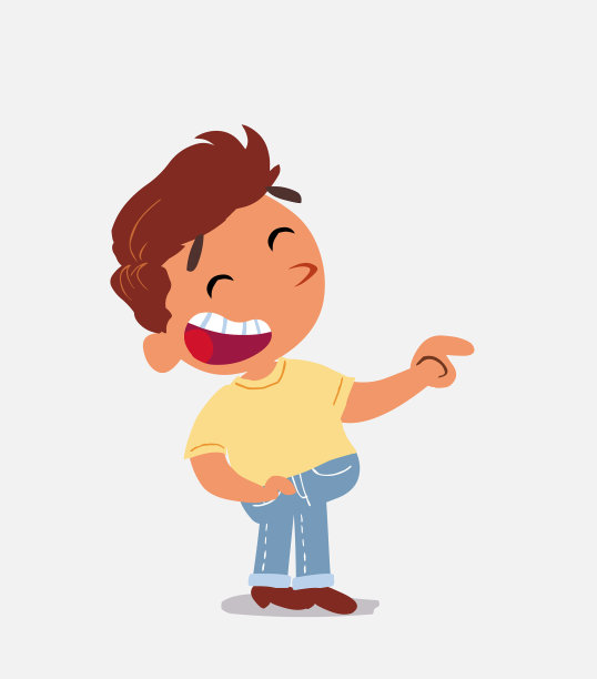 牛仔裤上的卡通小男孩指着他的一边笑图片下载