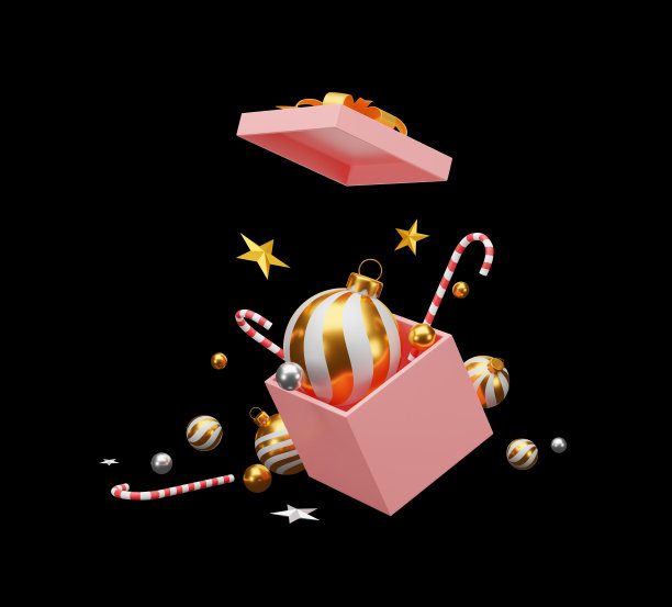 圣诞和新年快乐的黑色背景。剪切路径。三维演示图片下载