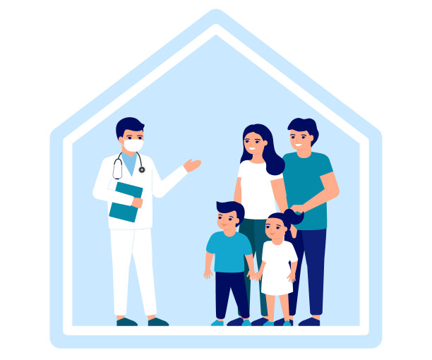 家庭医生在家咨询。建议医生，监督家庭，家庭医生。保健、预防和治疗父亲、母亲和儿童。矢量图图片下载