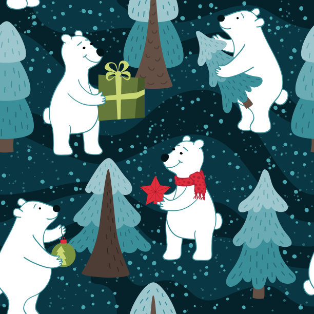 北极熊在冬天的无缝模式。图片下载