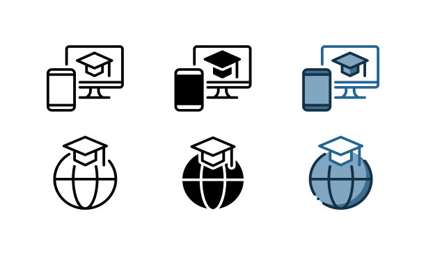 在线学习图标和世界教育图标图片下载