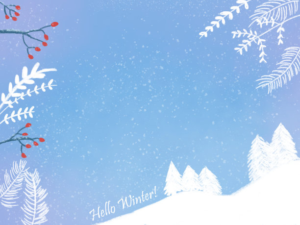 冬天-新年快乐。冬季蓝色背景的雪花和雪花。贺卡与空白书写空间图片下载