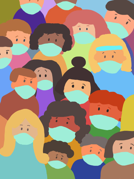 一群穿着时髦衣服的男女老少。一群戴着防护面具的现代人站在一起。社会或人口，社会多样性。图片下载