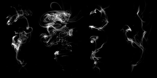 一套天然白烟隔离在黑色背景上图片下载
