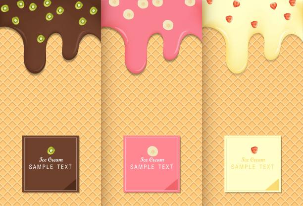 流动冰淇淋上的晶圆纹理甜食物矢量背景设计EPS10。图片下载