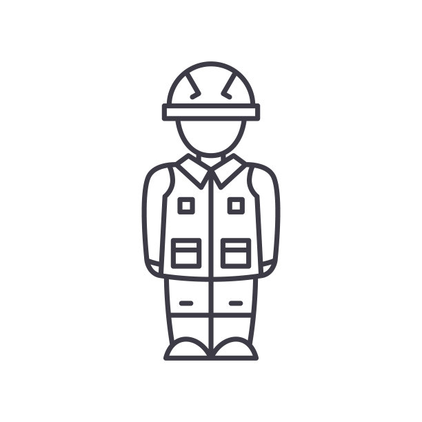 建筑工人图标，线性孤立的插图，细线矢量，网页设计标志，轮廓概念符号与可编辑的笔画在白色的背景。图片下载