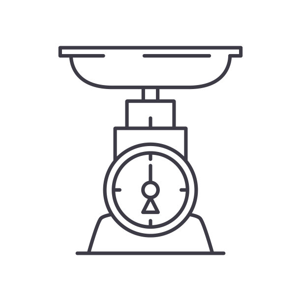 厨房秤图标，线性孤立的插图，细线矢量，网页设计标志，轮廓概念符号与可编辑的笔画在白色的背景。图片下载