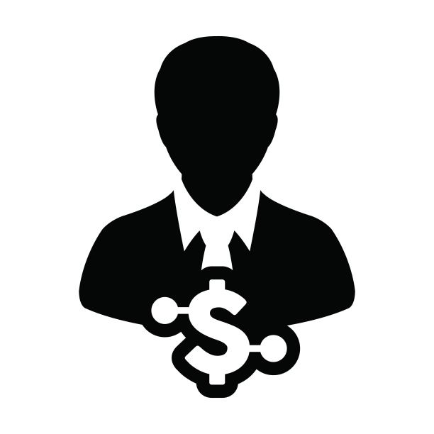 数字美元图标矢量货币符号与男性用户个人资料头像为数字货币在一个象形文字图片下载
