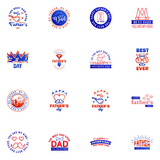 祝福父亲节手字16蓝色和红色图片下载