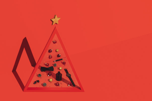 概念圣诞树上的红色背景图片下载