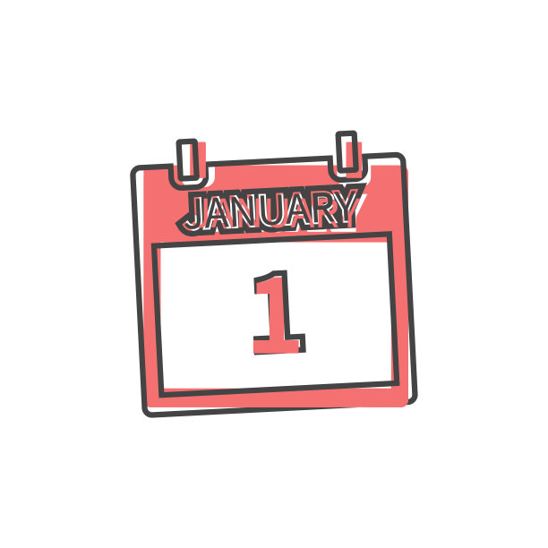 1月1日日历。新年日矢量图标卡通风格的白色孤立的背景。图片下载