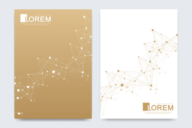 现代矢量模板的小册子，传单，传单，广告，封面，目录，杂志或年度报告。商业，科学，医疗设计。科学的金色控制点。行神经丛。卡片表面图片下载