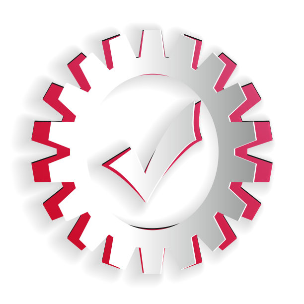 剪纸齿轮与复选标记图标孤立在白色背景。齿轮简单的图标。通过服务标志。传动旋转机构符号。纸艺术风格。向量图片下载