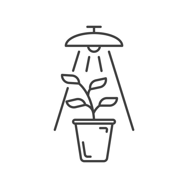 植物下灯图标。一个简单的描绘在人造条件下，在人造光下种植植物。孤立的矢量在白色背景。图片下载