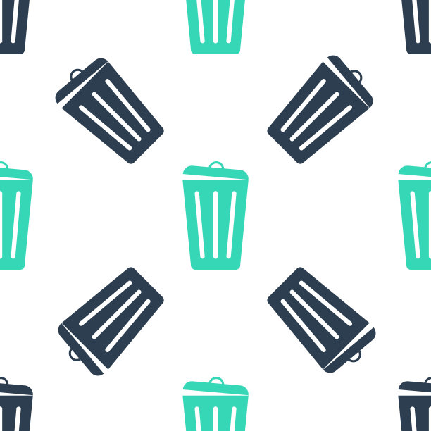 绿色垃圾桶图标隔离无缝模式的白色背景。垃圾桶标志。回收篮图标。办公室垃圾图标。向量图片下载