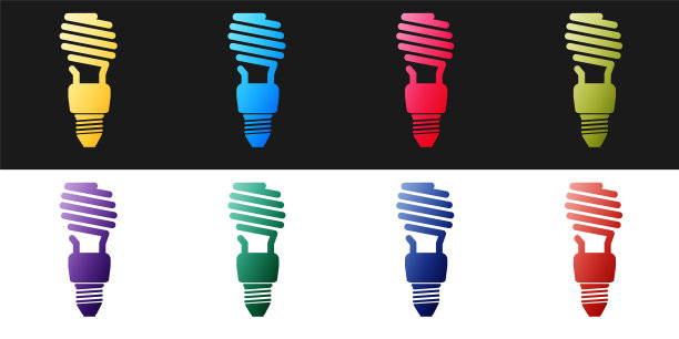 设置节能灯泡图标隔离在黑白背景。向量图片下载