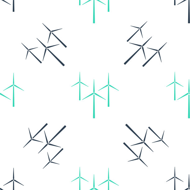 绿色风力涡轮机图标孤立无缝模式在白色背景。风力发电机的迹象。风车的剪影。用于发电的风车。向量图片下载