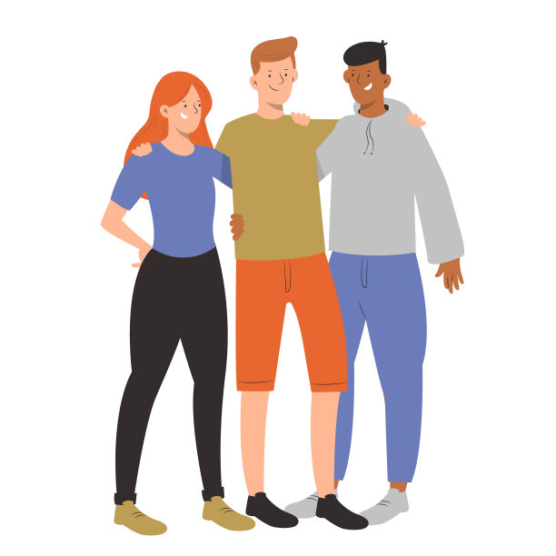 朋友拥抱青年节概念矢量插图图片下载