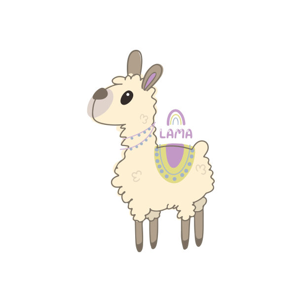 矢量彩色儿童插图，海报，打印与一个可爱的美洲驼在一个白色的背景。羊驼。可爱的动物宝宝。图片下载