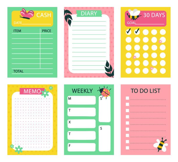 剪贴簿笔记和卡片矢量插图图片下载