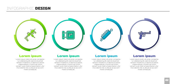 MP9I冲锋枪，狩猎商店武器，陷阱狩猎和沙漠之鹰。业务信息模板。向量图片下载