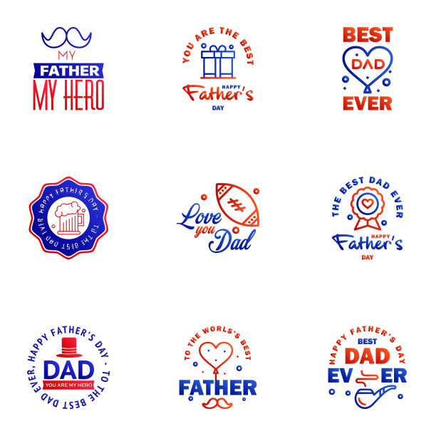 9蓝色和红色集父亲节快乐图片下载