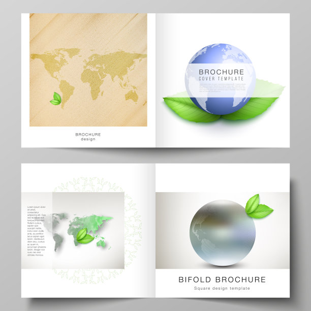 矢量布局的两个封面模板为方形设计双折宣传册，传单，封面设计，书籍设计，宣传册封面。拯救地球的概念。可持续发展全球经营理念图片下载