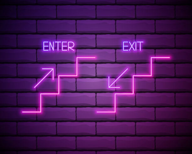 一组梯子图标。楼梯上下霓虹灯图标。进入和退出霓虹灯符号。简单的图标网站，网页设计，移动应用程序，信息图表。图片下载