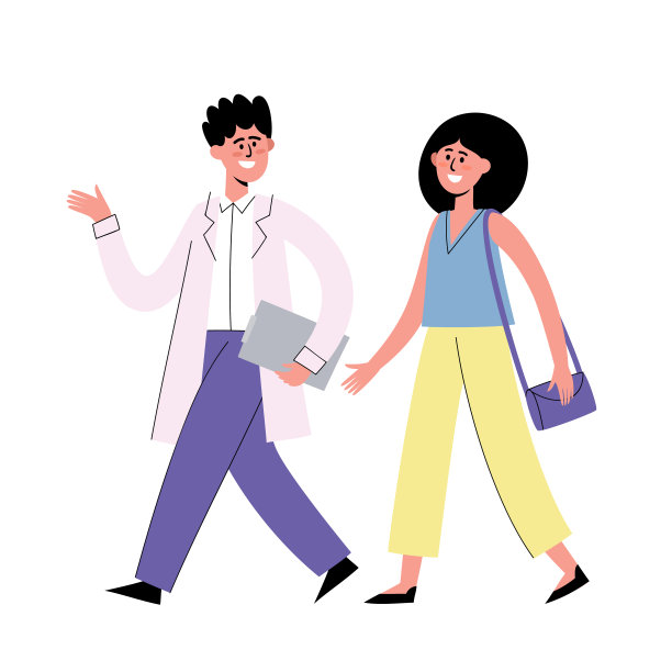 平面矢量插图的男医生与女病人交谈图片下载