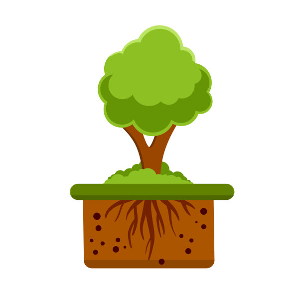 树的根系。自然和森林。土层和土壤。夏天的季节。植物学和林业。棕色的地面。平的卡通插图。植物的生长图片下载