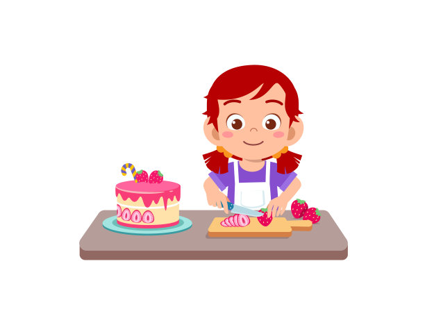 快乐可爱的小男孩和女孩正在做生日蛋糕图片下载