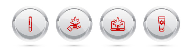 集线大麻接头，或大麻叶，笔记本电脑和大麻和医疗霜。银圈按钮。向量图片下载