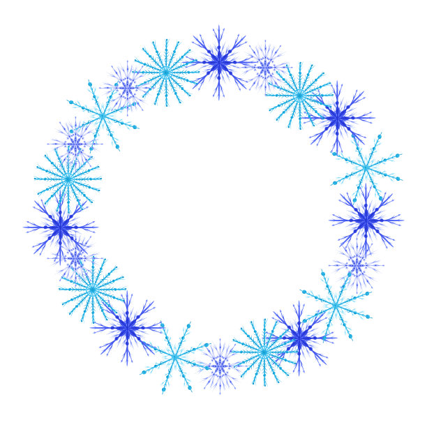 新年水彩雪花帧孤立在白色的背景。手绘花环与雪花为您的设计。可爱的圣诞插图。圆形形状的冬季模板，贺卡和更多。图片下载